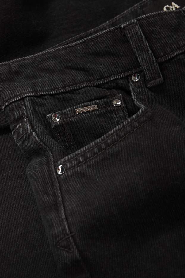 Women - Wide leg jeans - high waist - denim-dark gray