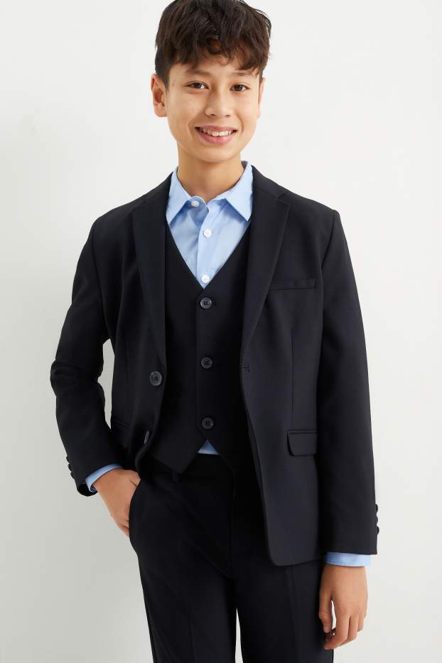 Děti - chlapci - Oblekové sako - stretch - LYCRA® - tmavomodrá