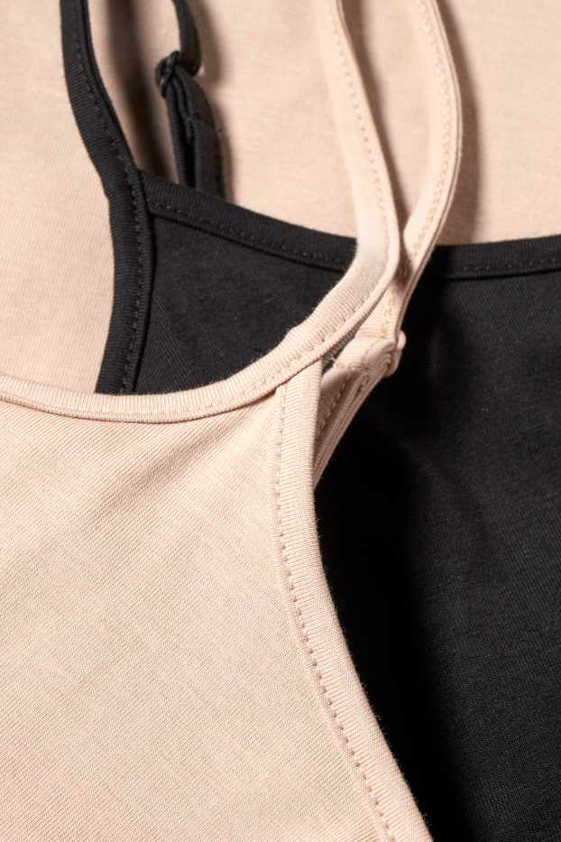 Damen - Multipack 2er - Basic-Top - schwarz / beige