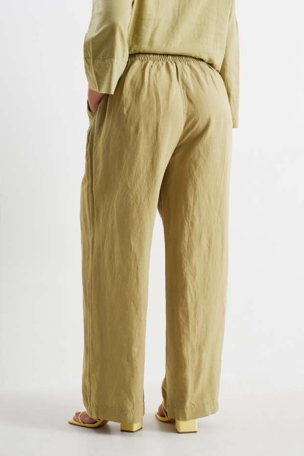 Women - Cloth trousers - mid-rise waist - wide leg - linen blend - mustard yellow