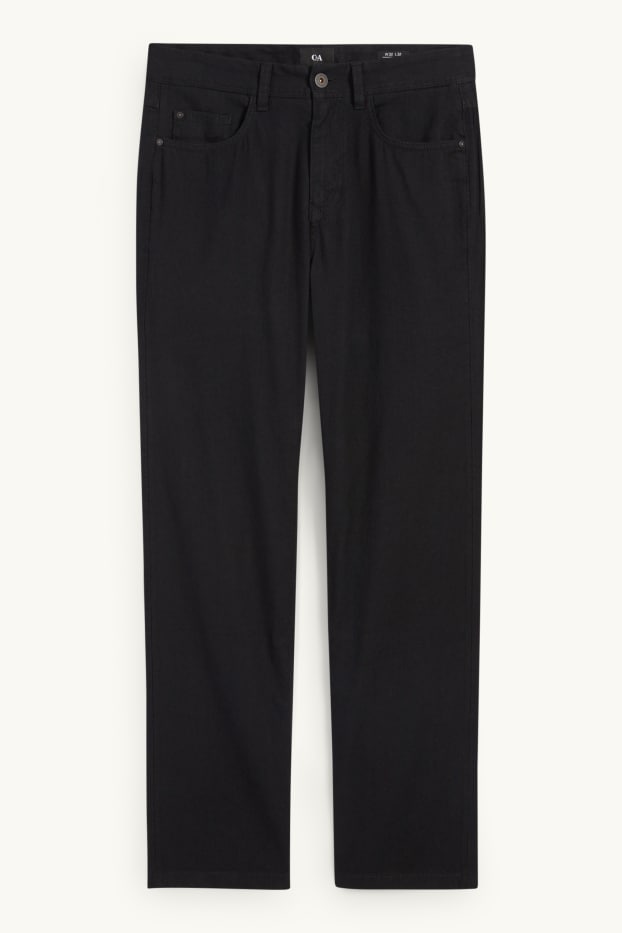 Pánské - Kalhoty - regular fit - lněná směs - černá