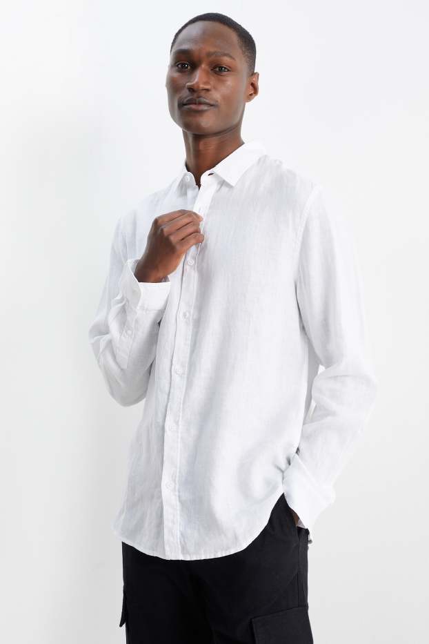 Men - Linen shirt - regular fit - Kent collar - white
