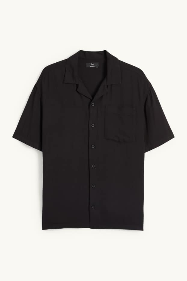 Bărbați - Cămașă - relaxed fit - guler cu rever - negru
