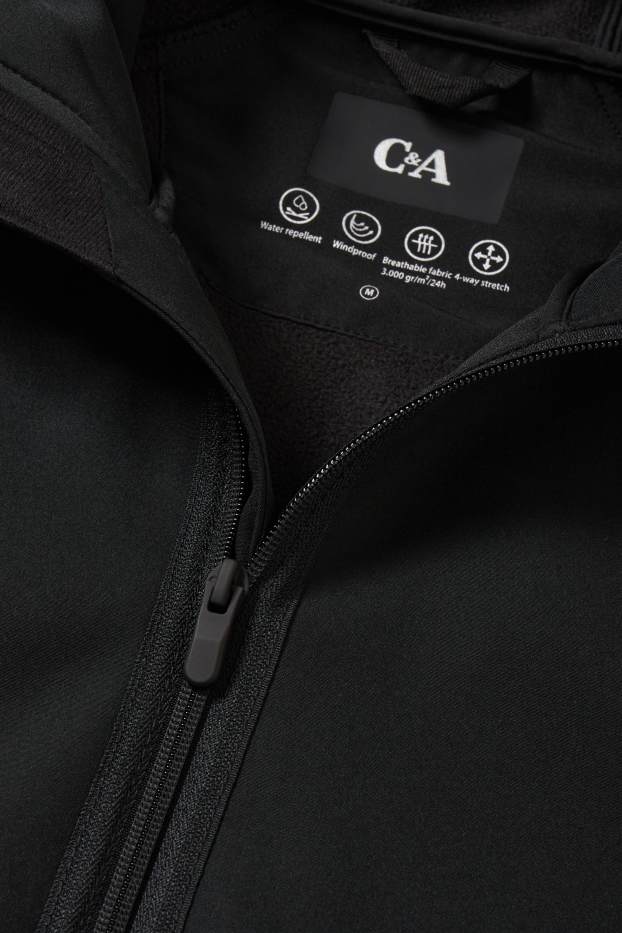 Hommes - Veste softshell à capuche - déperlante - 4 Way Stretch - noir