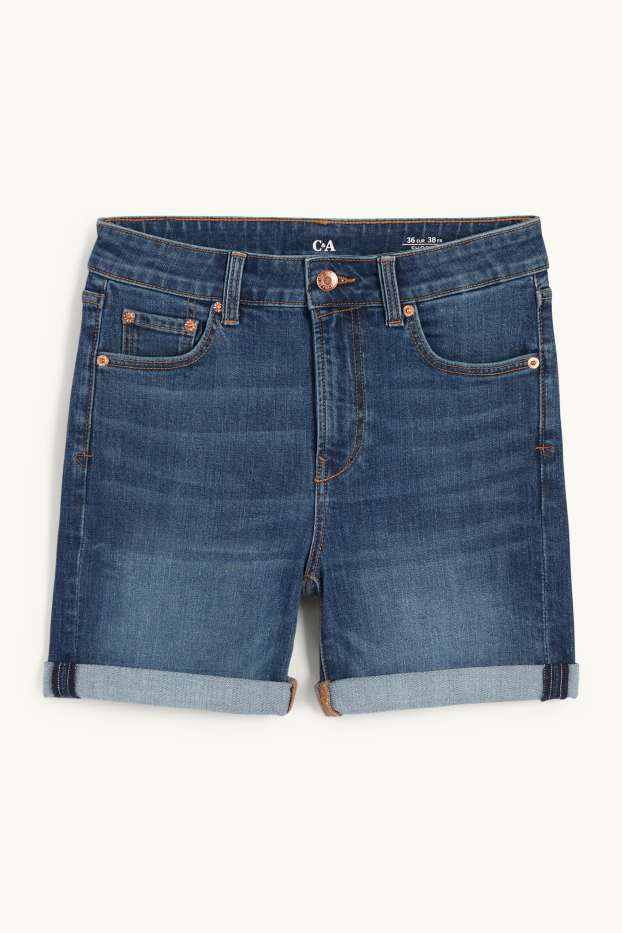 Women - Denim shorts - mid-rise waist - LYCRA® - denim-dark blue