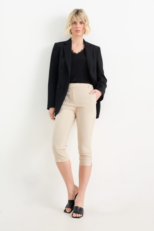 Dámské - Capri kalhoty - mid waist - slim fit - světle béžová