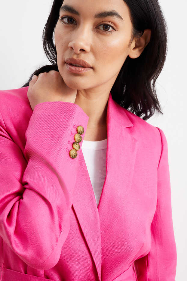 Femmes - Longblazer de bureau en lin - regular fit - rose