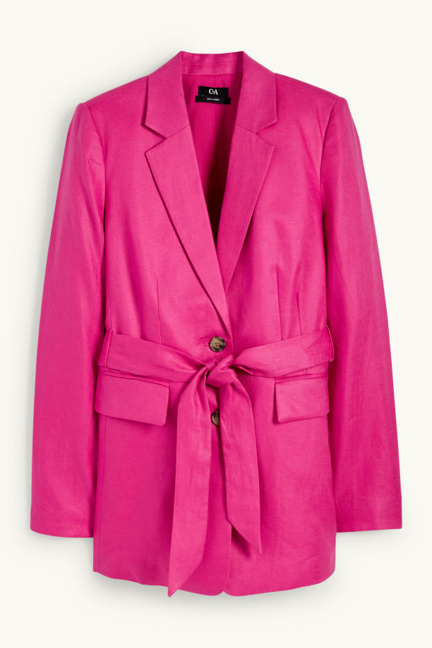 Femmes - Longblazer de bureau en lin - regular fit - rose