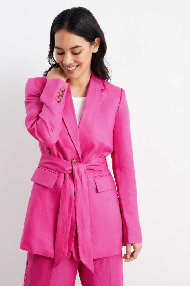 Femmes - Longblazer de bureau en lin - regular fit - rose