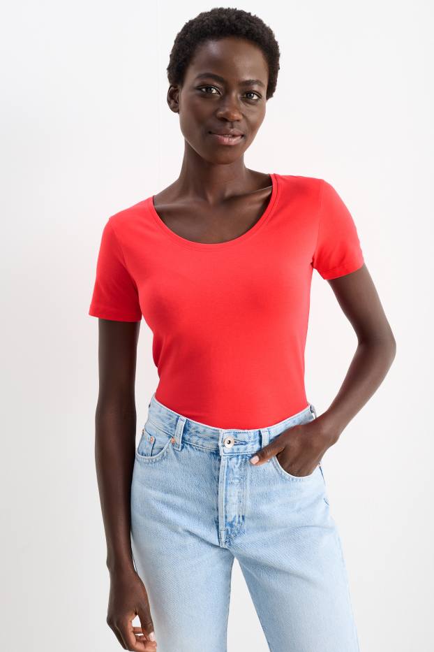 Damen - Basic-T-Shirt - rot