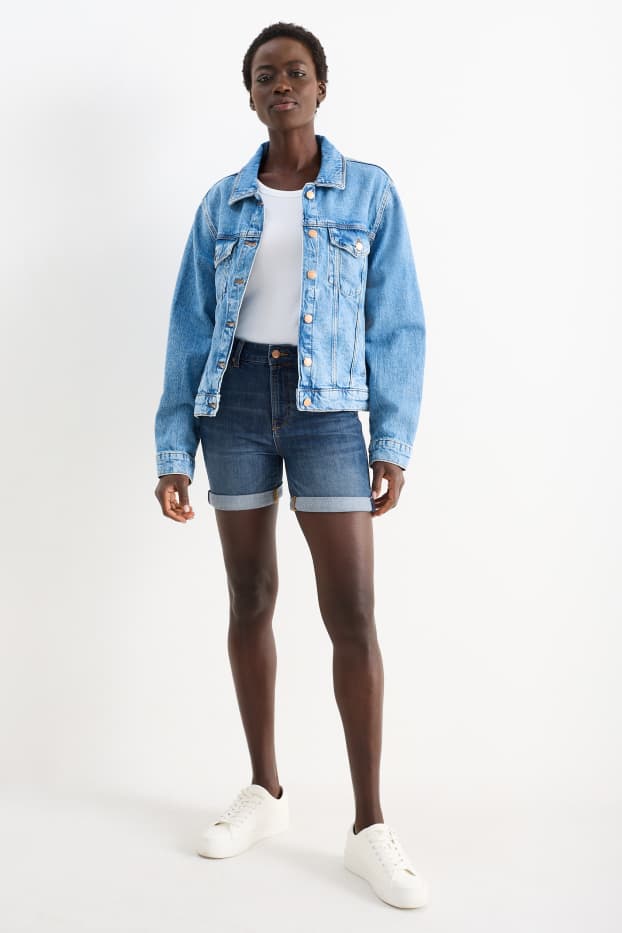 Women - Denim shorts - mid-rise waist - LYCRA® - denim-dark blue