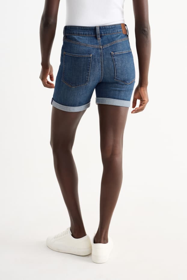 Women - Denim shorts - mid-rise waist - LYCRA® - denim-dark blue