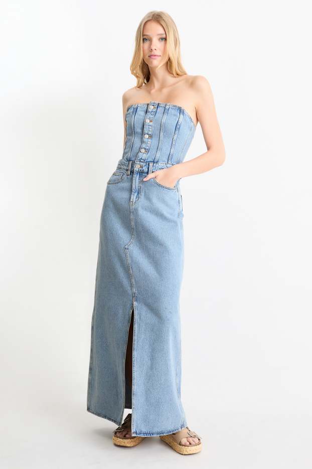 Damen - Jeans-Bandeau-Kleid - helljeansblau