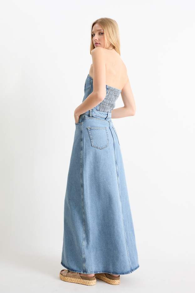 Damen - Jeans-Bandeau-Kleid - helljeansblau