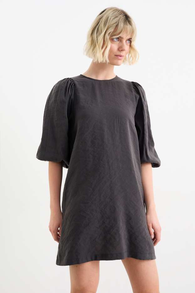 Damen - Kleid mit Puffärmeln - dunkelgrau