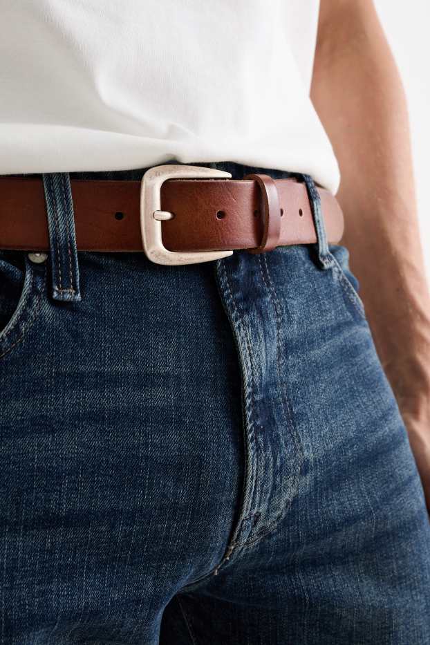 Hommes - Ceinture en cuir - marron foncé