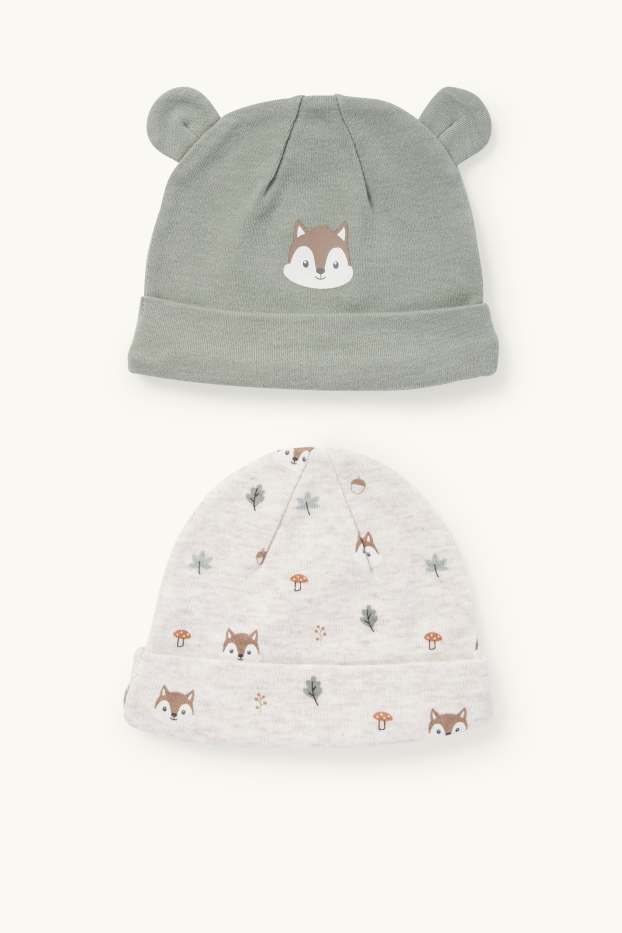 Unisex - Set van 2 - eekhoorn - babymuts - groen / beige