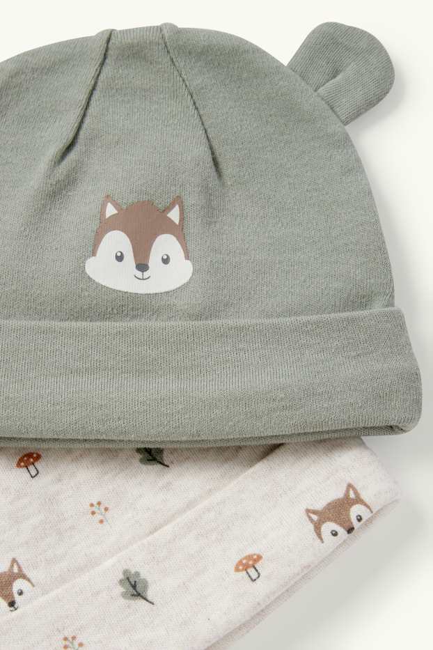 Unisex - Set van 2 - eekhoorn - babymuts - groen / beige