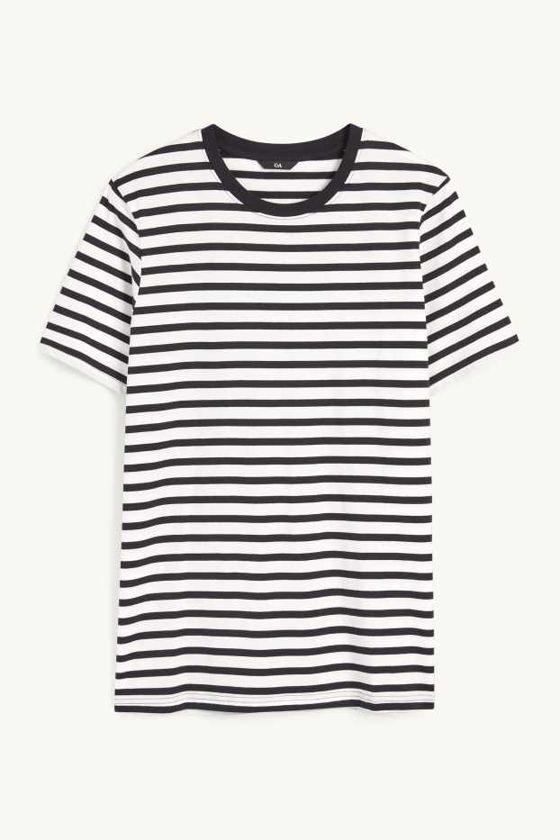 Men - T-shirt - regular fit - striped - dark blue / creme white