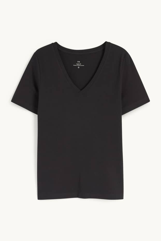 Dames - T-shirt met V-hals - regular fit - zwart
