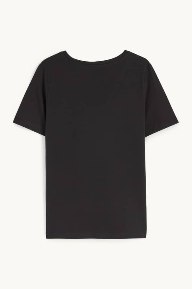Dames - T-shirt met V-hals - regular fit - zwart