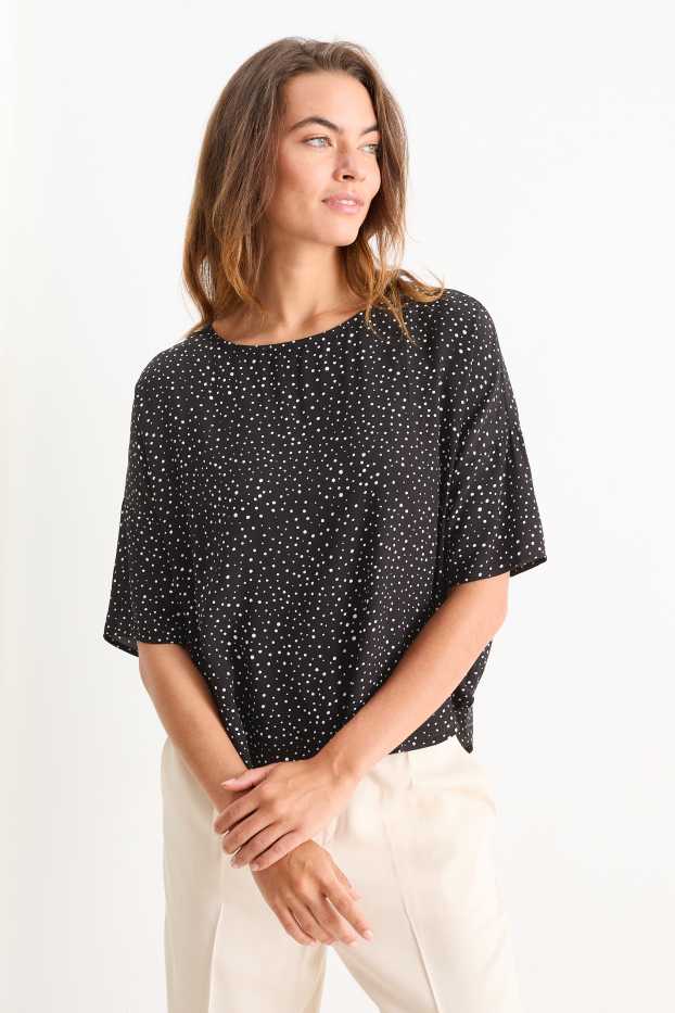 Dames - Blouse - met stippen - zwart