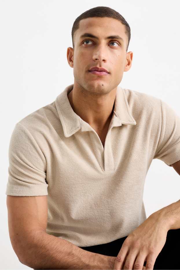 Hommes - Polo en éponge - beige