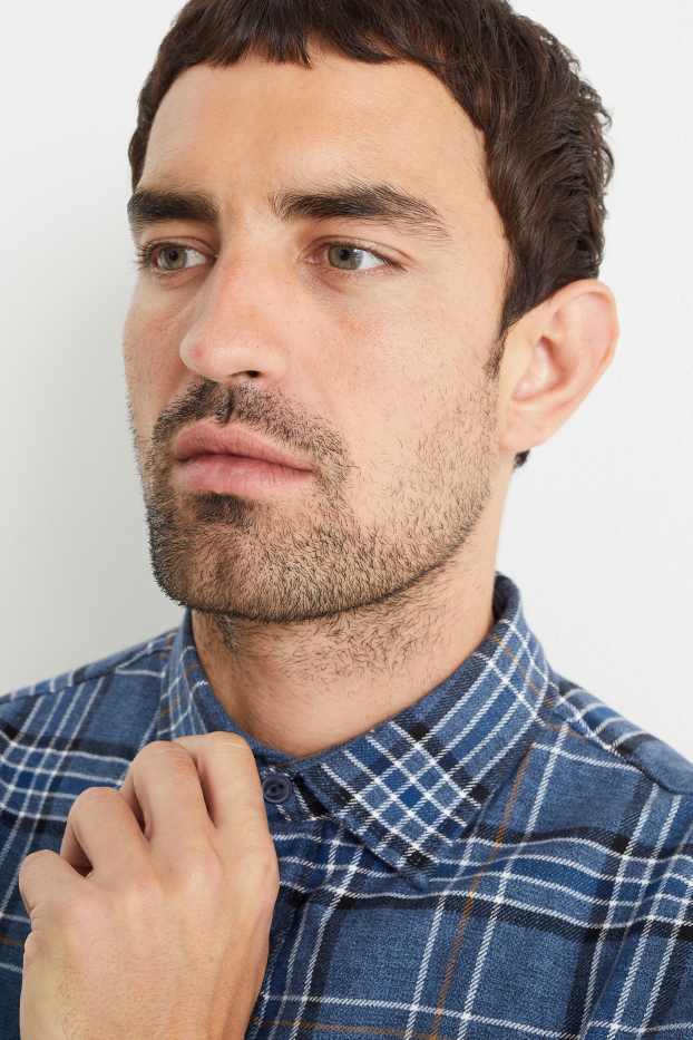 Home - Camisa de franel·la - regular fit - Kent - de quadres - blau fosc