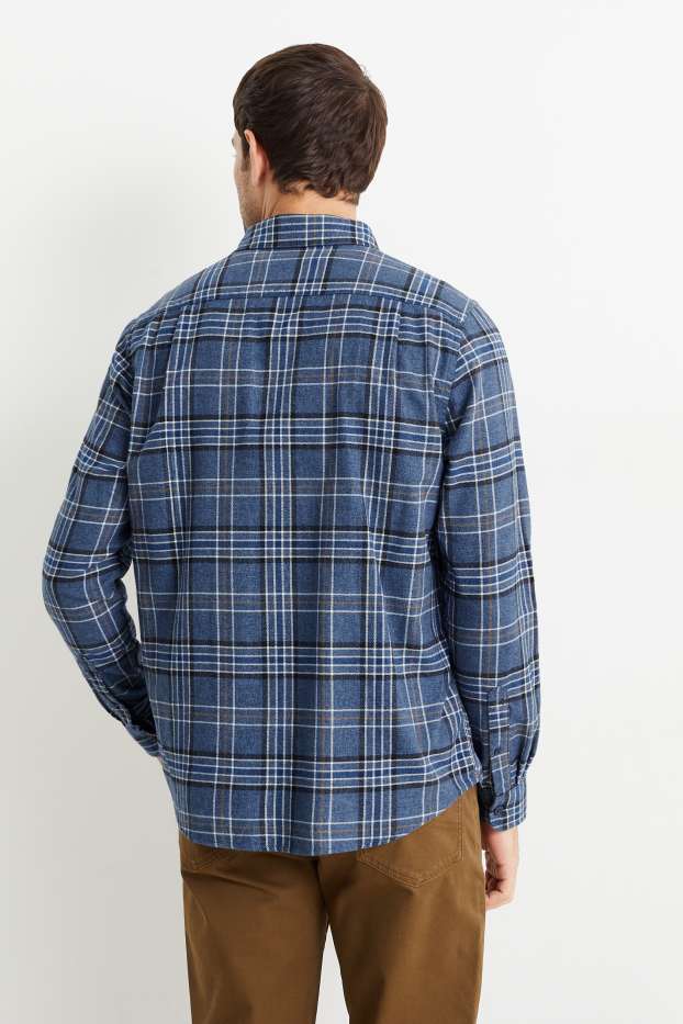 Home - Camisa de franel·la - regular fit - Kent - de quadres - blau fosc