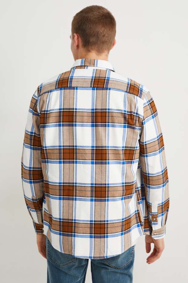 Herren - Flanellhemd - Regular Fit - Kent - kariert - braun