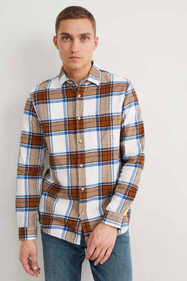 Herren - Flanellhemd - Regular Fit - Kent - kariert - braun