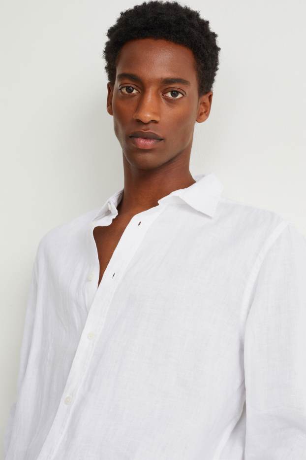 Hommes - Chemise en lin - regular fit - col cutaway - blanc
