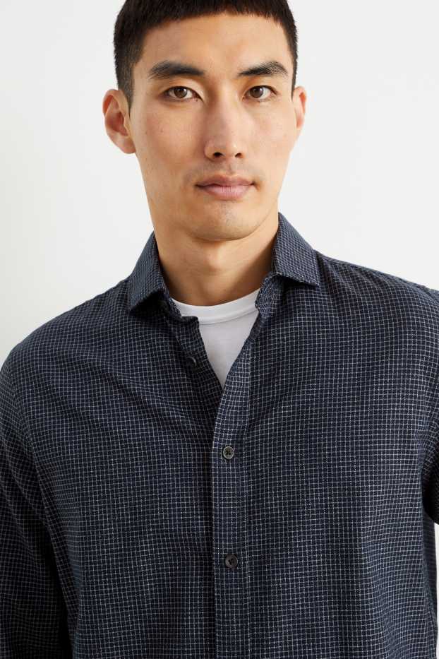 Home - Camisa - regular fit - cutaway - de quadres - blau fosc / blanc