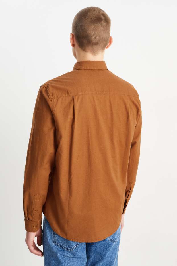 Hommes - Chemise Oxford - coupe droite - col button down - havane