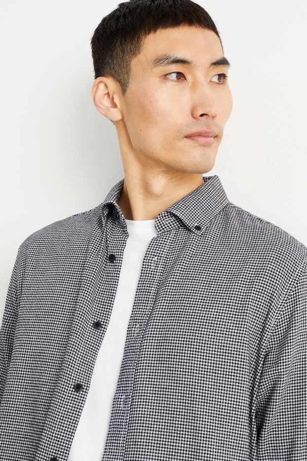Home - Camisa - regular fit - button-down - de quadres - negre/blanc