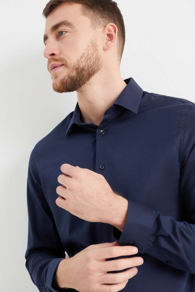 Hombre - Camisa de oficina - slim fit - Kent - de planchado fácil - azul oscuro