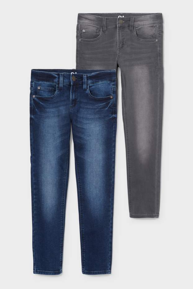Děti - chlapci - Rozšířené velikosti - multipack 2 ks - slim jeans - jog denim - džíny - tmavošedé