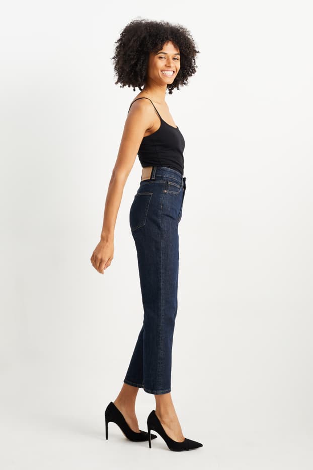 Women - Cropped straight jeans - high waist - blue denim