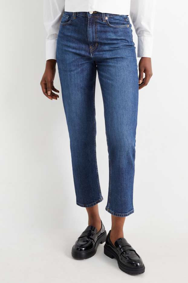 Damen - Crop Straight Jeans - High Waist - jeansblau