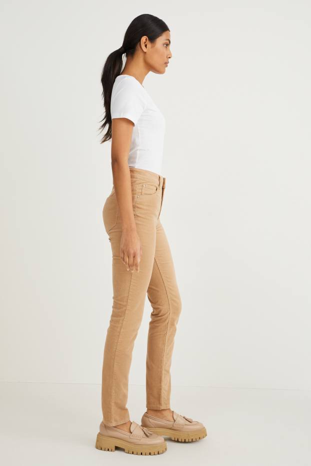 Dames - Corduroy broek - high waist - straight fit - lichtbruin