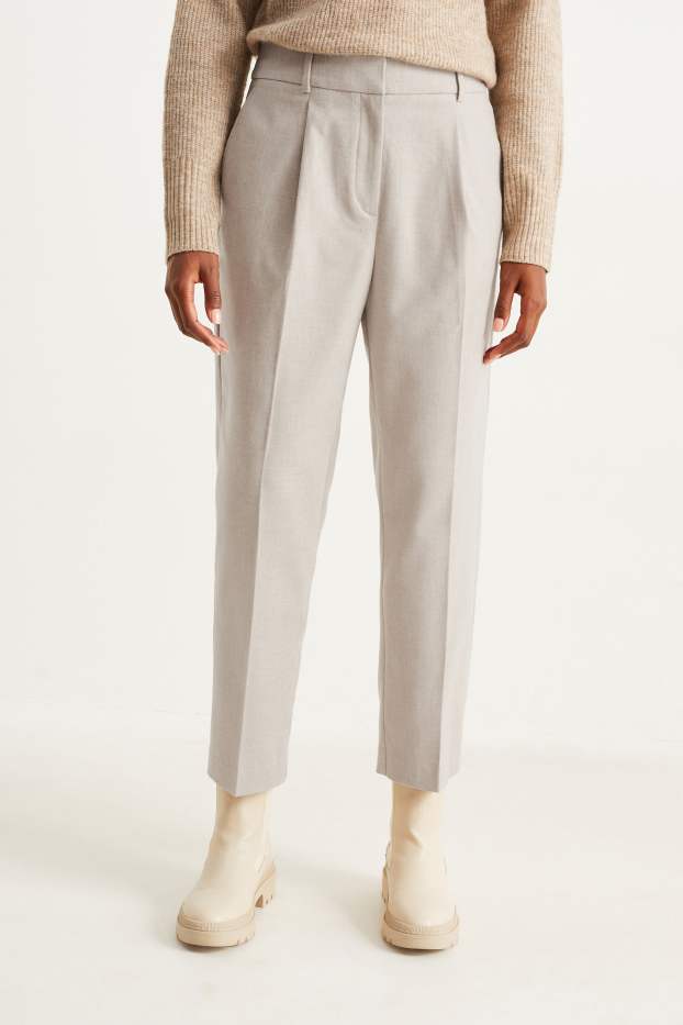 Donna - Pantaloni di stoffa - vita alta - tapered fit - bianco crema