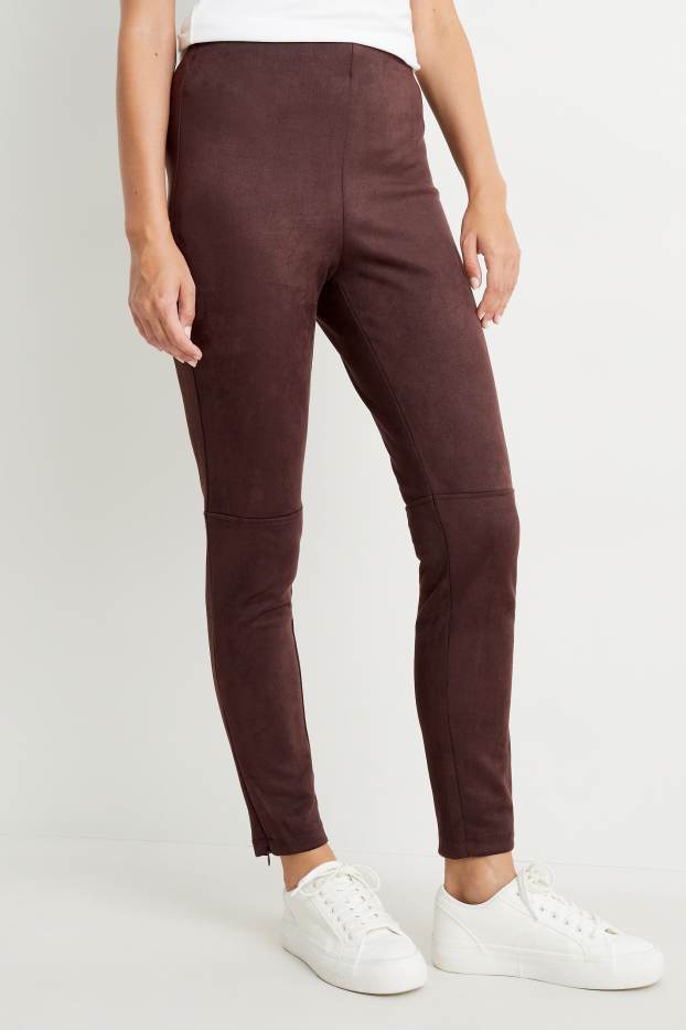 Damen - Leggings - Velourslederimitat - dunkelbraun
