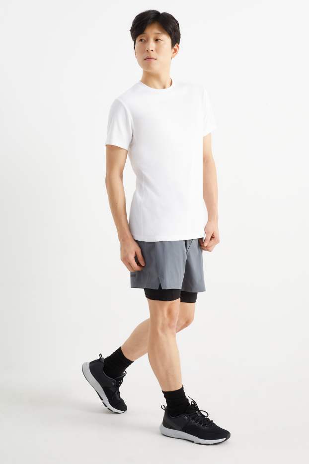 Uomo - Shorts tecnici - 4 Way Stretch - effetto sovrapposto - grigio