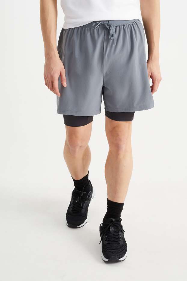 Uomo - Shorts tecnici - 4 Way Stretch - effetto sovrapposto - grigio