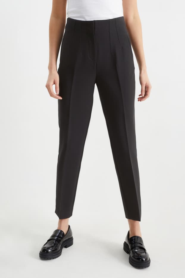 Women - Cloth trousers - high waist - tapered fit - black