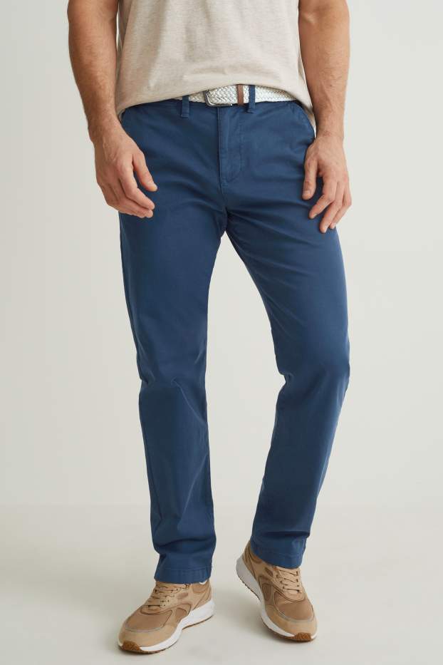 Men - Chinos with belt - regular fit - dark blue