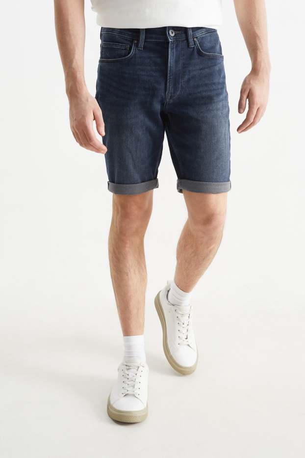 Pánské - Džínové šortky - jog denim - LYCRA® - džíny - tmavomodré