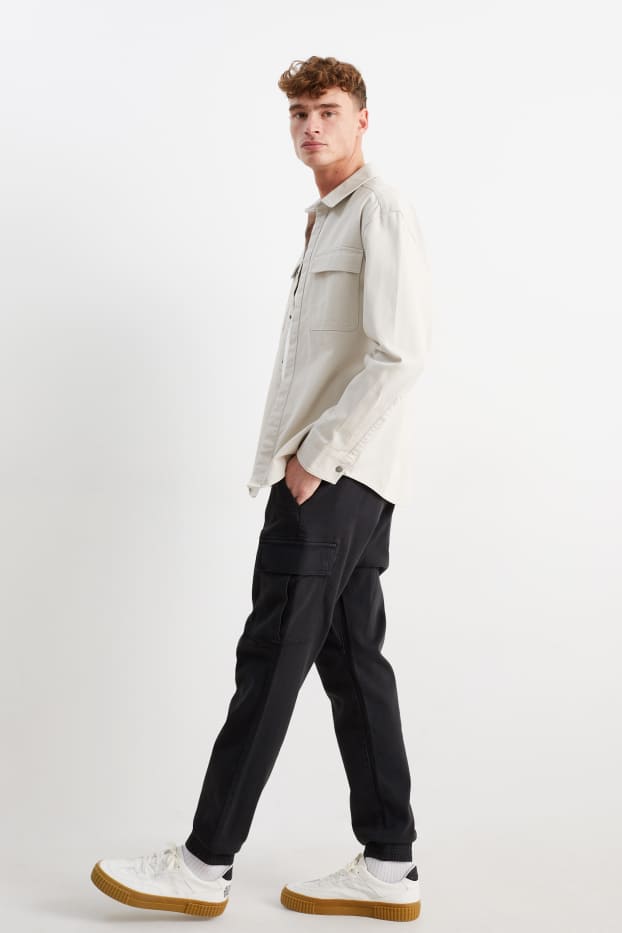 Men - Cargo trousers - tapered fit - black