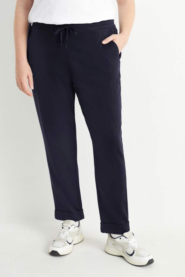 Women - Cloth trousers - mid-rise waist - tapered fit - dark blue