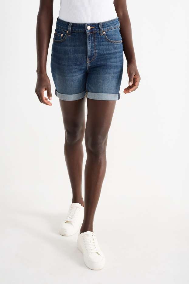 Women - Denim shorts - mid-rise waist - LYCRA® - denim-dark blue